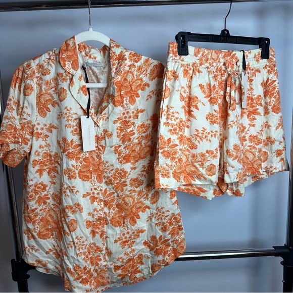 UnderProtection Wilda Short Sleeve and Shorts Pajama set Womens Small Orange NEW - Picture 2 of 16